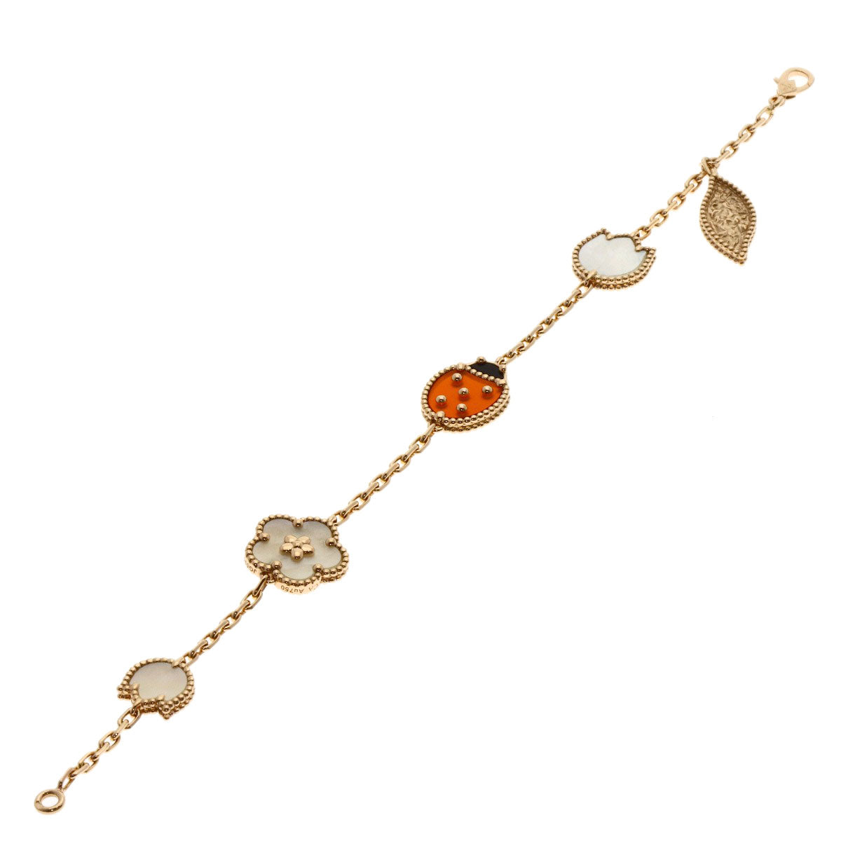 Van Cleef & Arpels Lucky Spring Onyx Carnelian Shell Bracelet K18 Pink Gold Ladies [Used]