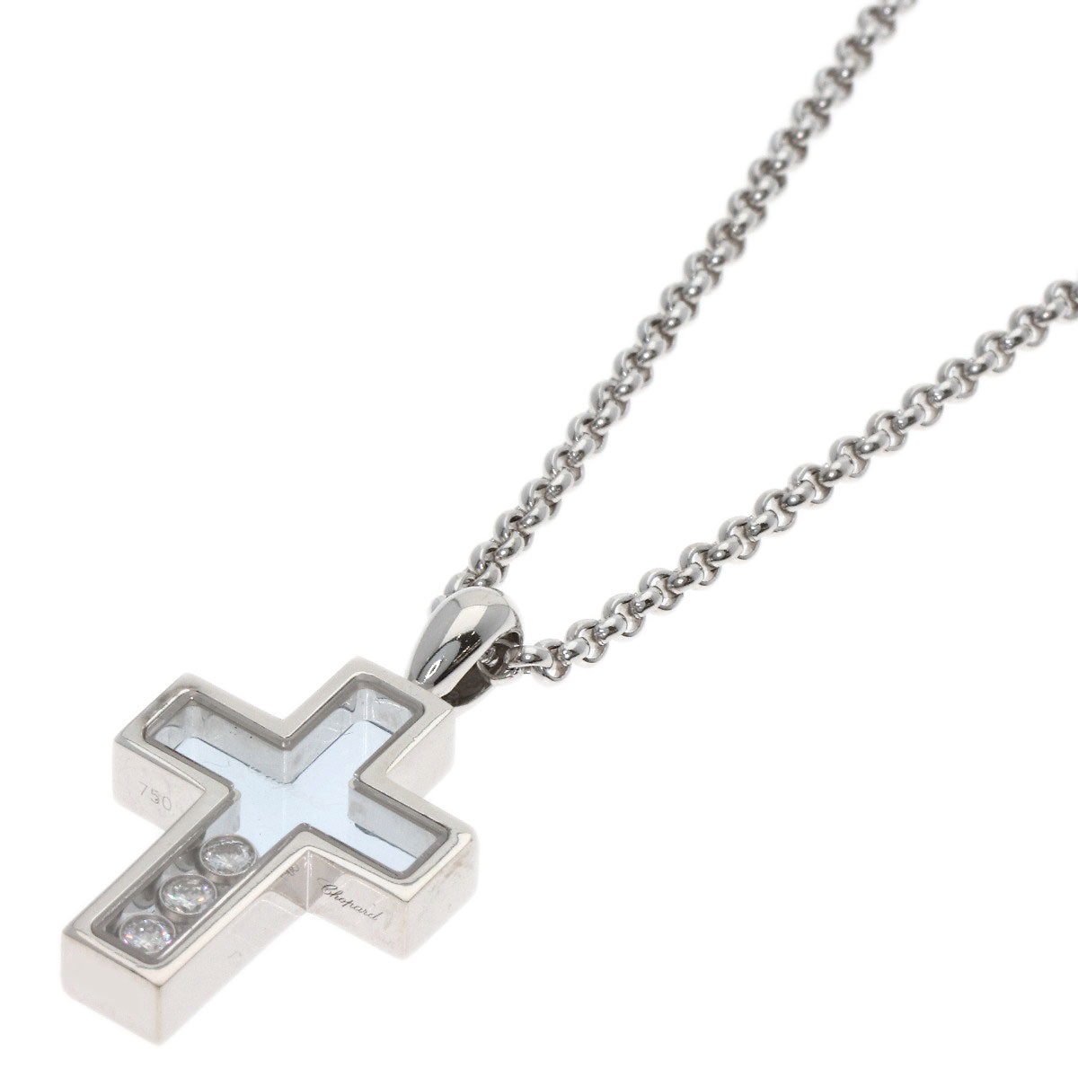 Chopard Happy diamond cross Necklace K18 White Gold Ladies [Used]