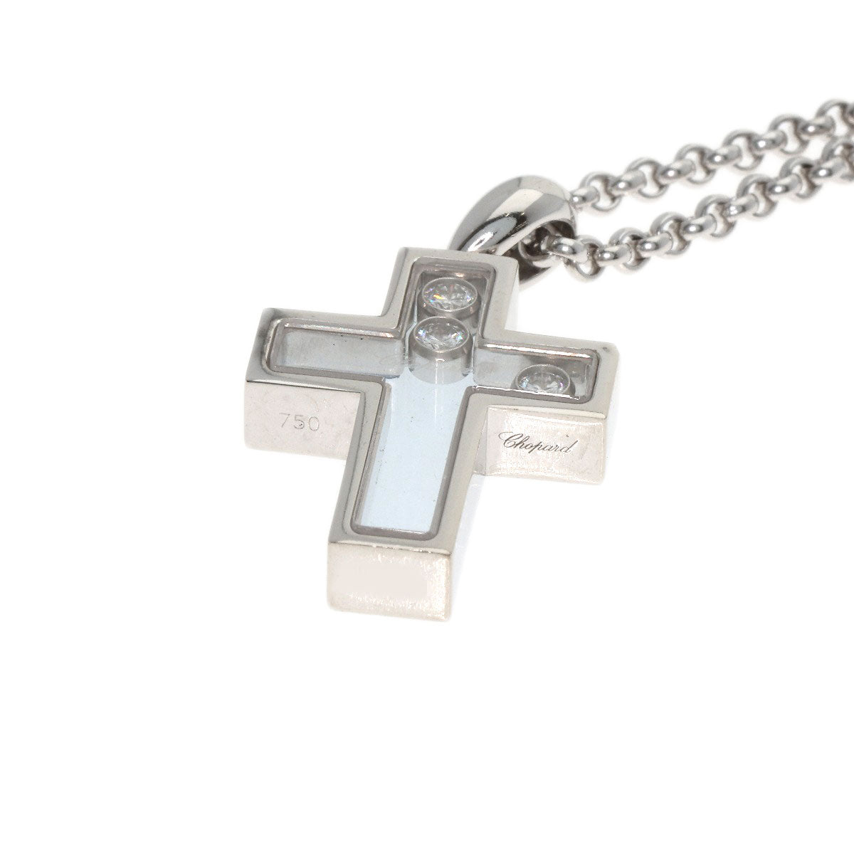 Chopard Happy diamond cross Necklace K18 White Gold Ladies [Used]