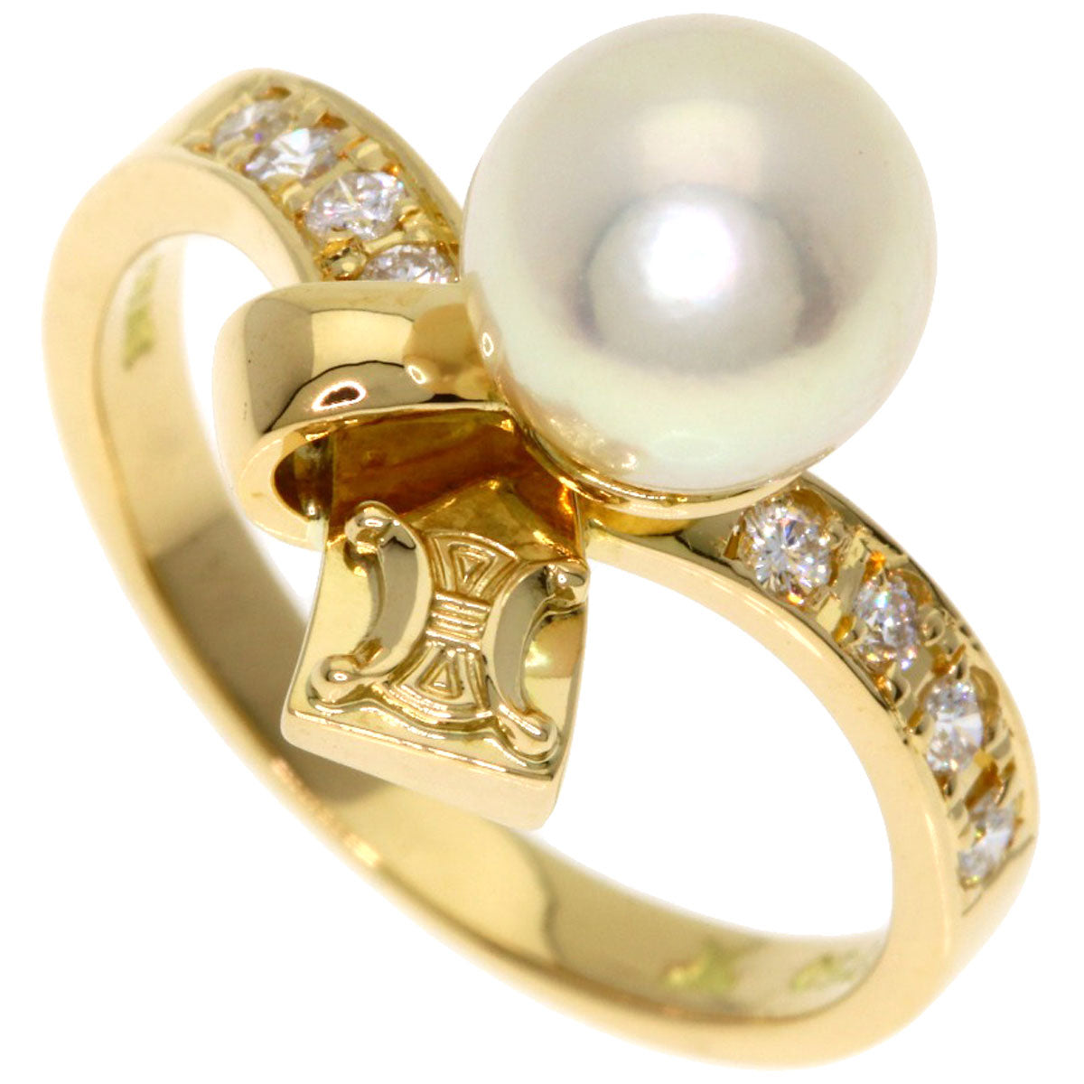 CELINE Pearl Pearl Diamond Ring K18 Yellow Gold Ladies [Used]