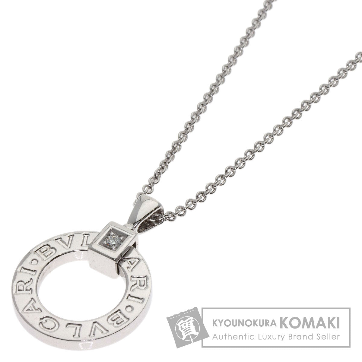 BVLGARI Double logo 1P Diamond Necklace K18 White Gold Ladies [Used]