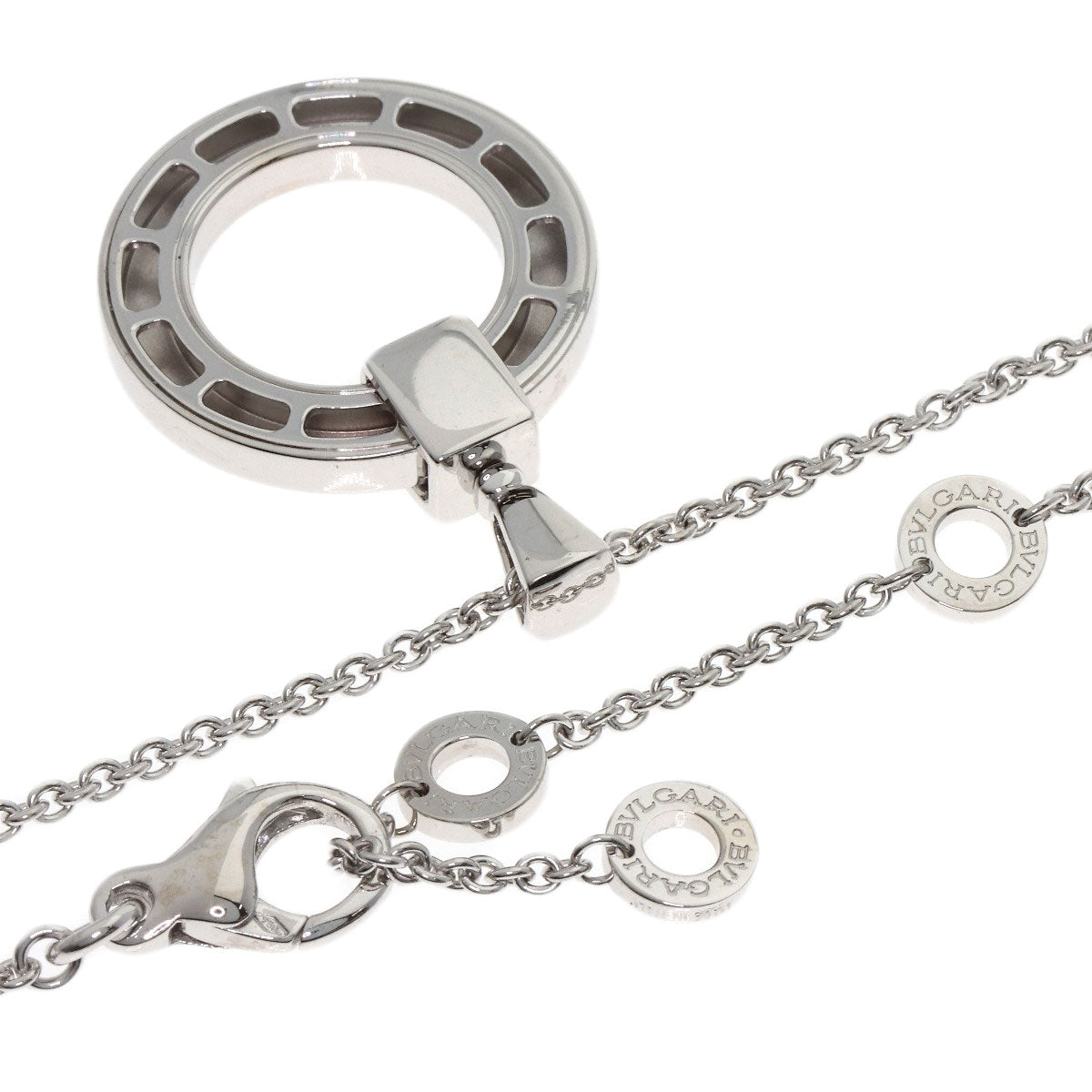 BVLGARI Double logo 1P Diamond Necklace K18 White Gold Ladies [Used]