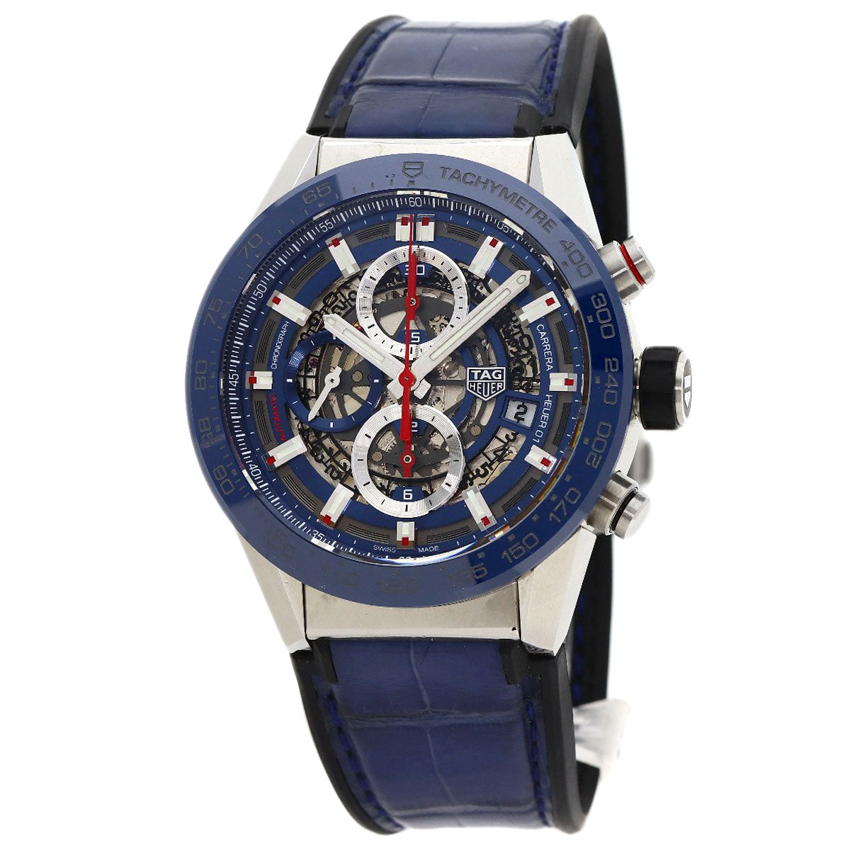 TAG HEUER Carrera Calibre Heuer 01 1.7" Watches CAR201T.FC6406 Stainless Steel/Rubber xLeather mens