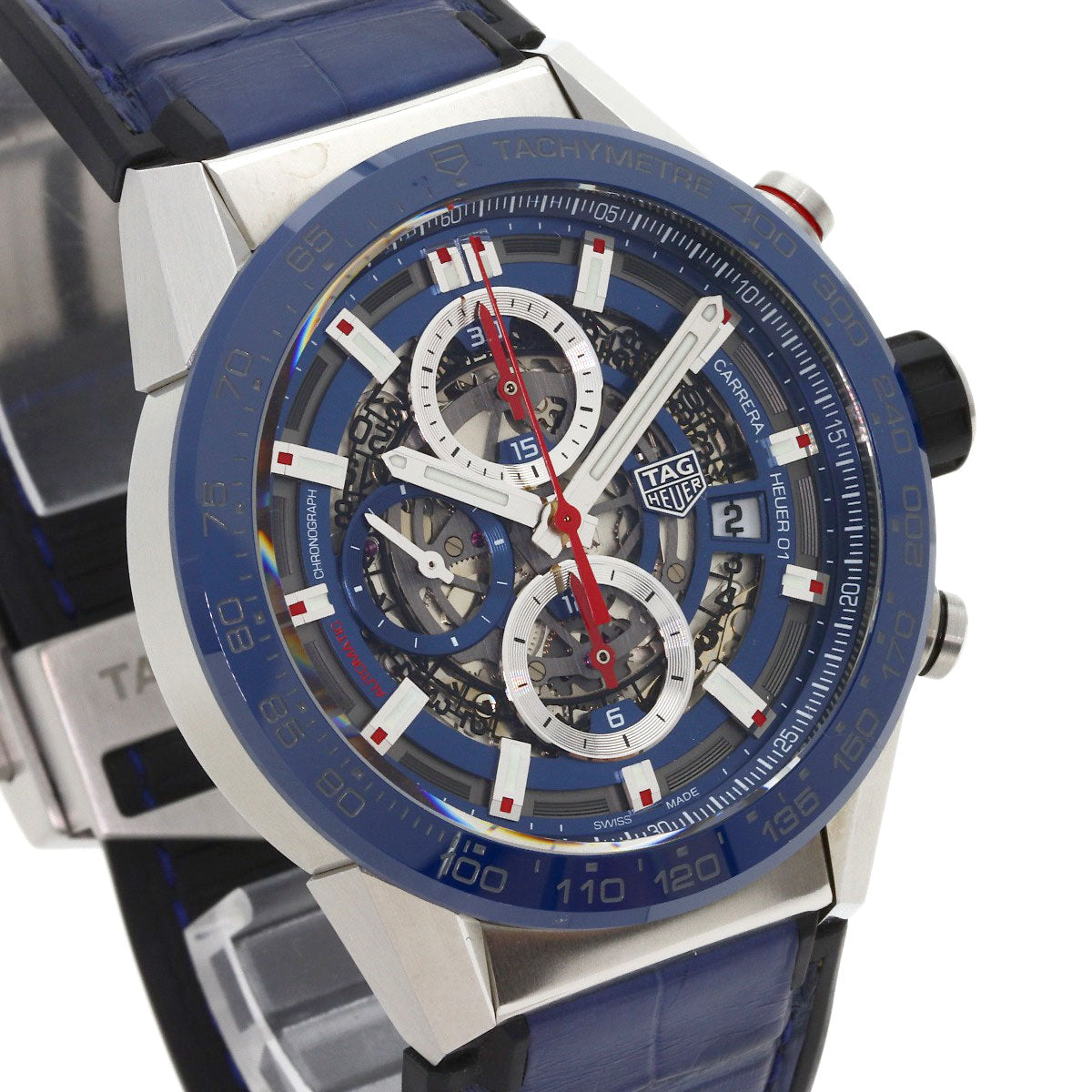 TAG HEUER Carrera Calibre Heuer 01 1.7" Watches CAR201T.FC6406 Stainless Steel/Rubber xLeather mens