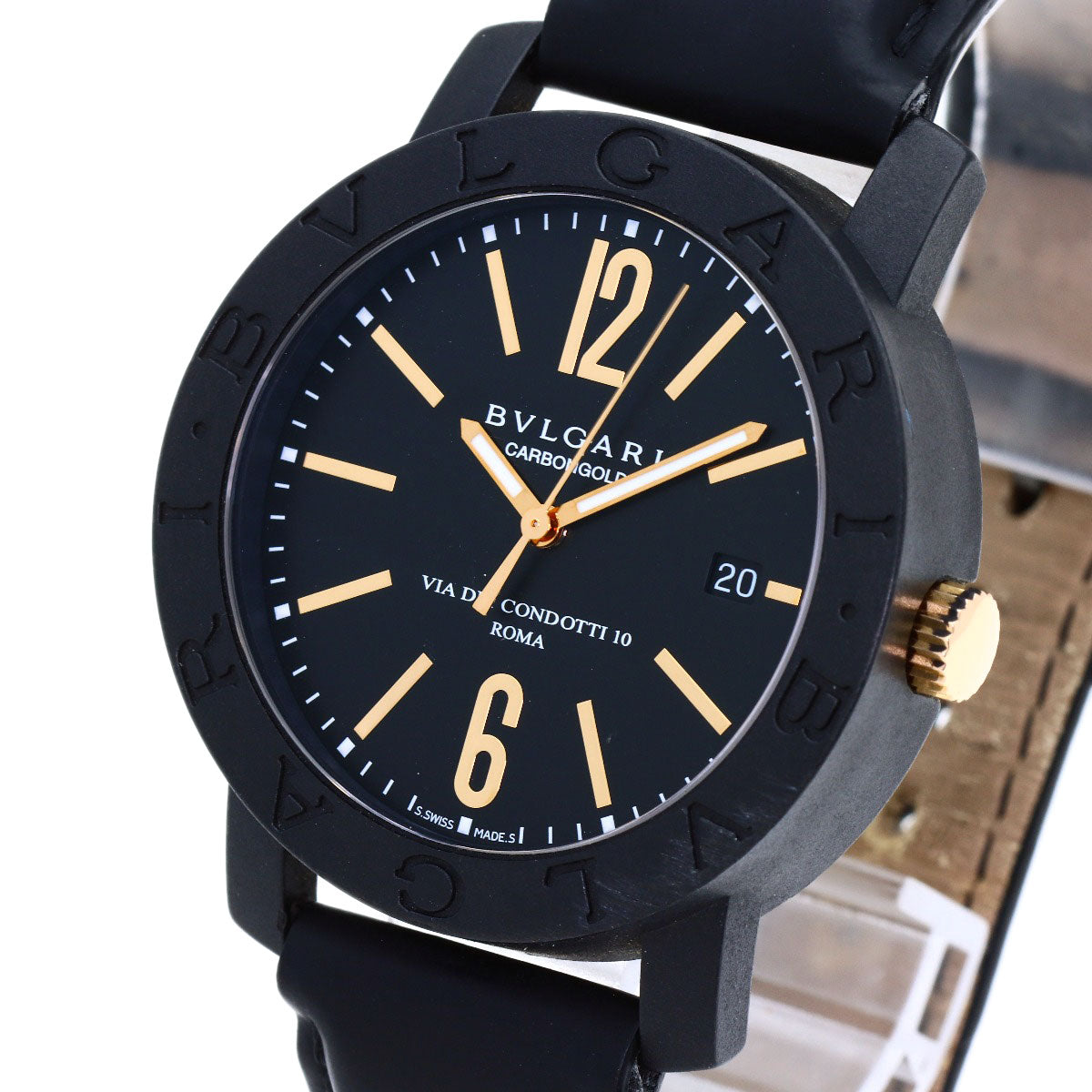 BVLGARI BVLGARI BVLGARI Carbon Gold Watches BB40CL carbon/Leather mens