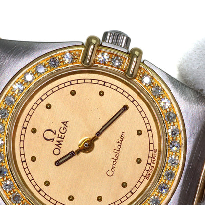 OMEGA Constellation Flat Bezel Diamond Watches Stainless Steel/SSxK18YG Ladies