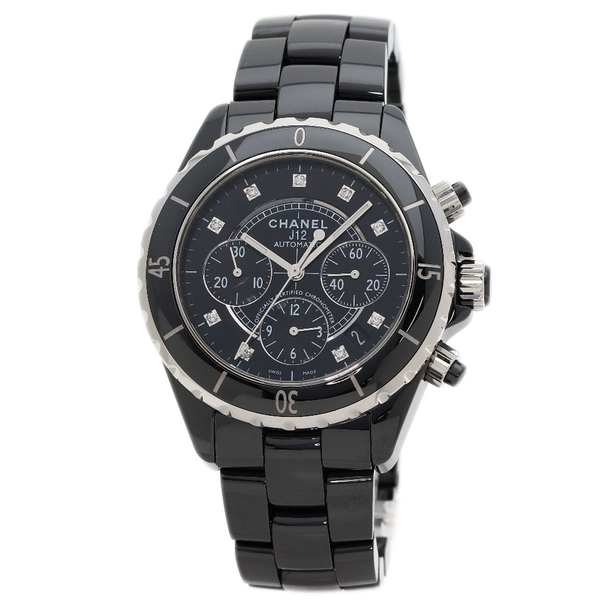 CHANEL J12 Chronograph 1.6" 9P Diamond Watches H2419 Ceramic/Ceramic mens