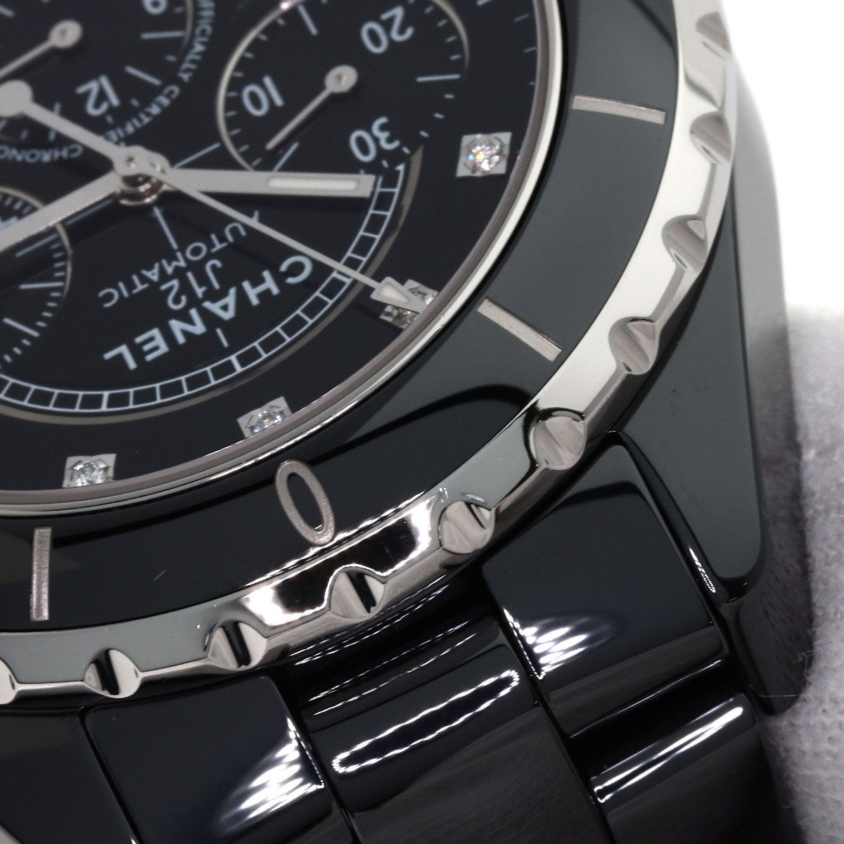 CHANEL J12 Chronograph 1.6" 9P Diamond Watches H2419 Ceramic/Ceramic mens