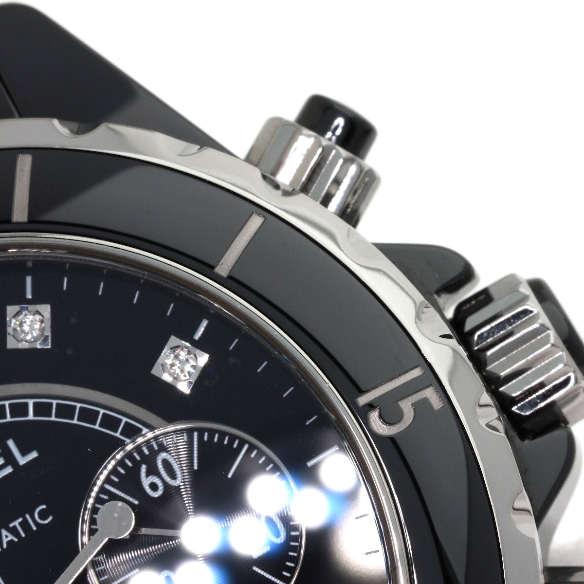 CHANEL J12 Chronograph 1.6" 9P Diamond Watches H2419 Ceramic/Ceramic mens