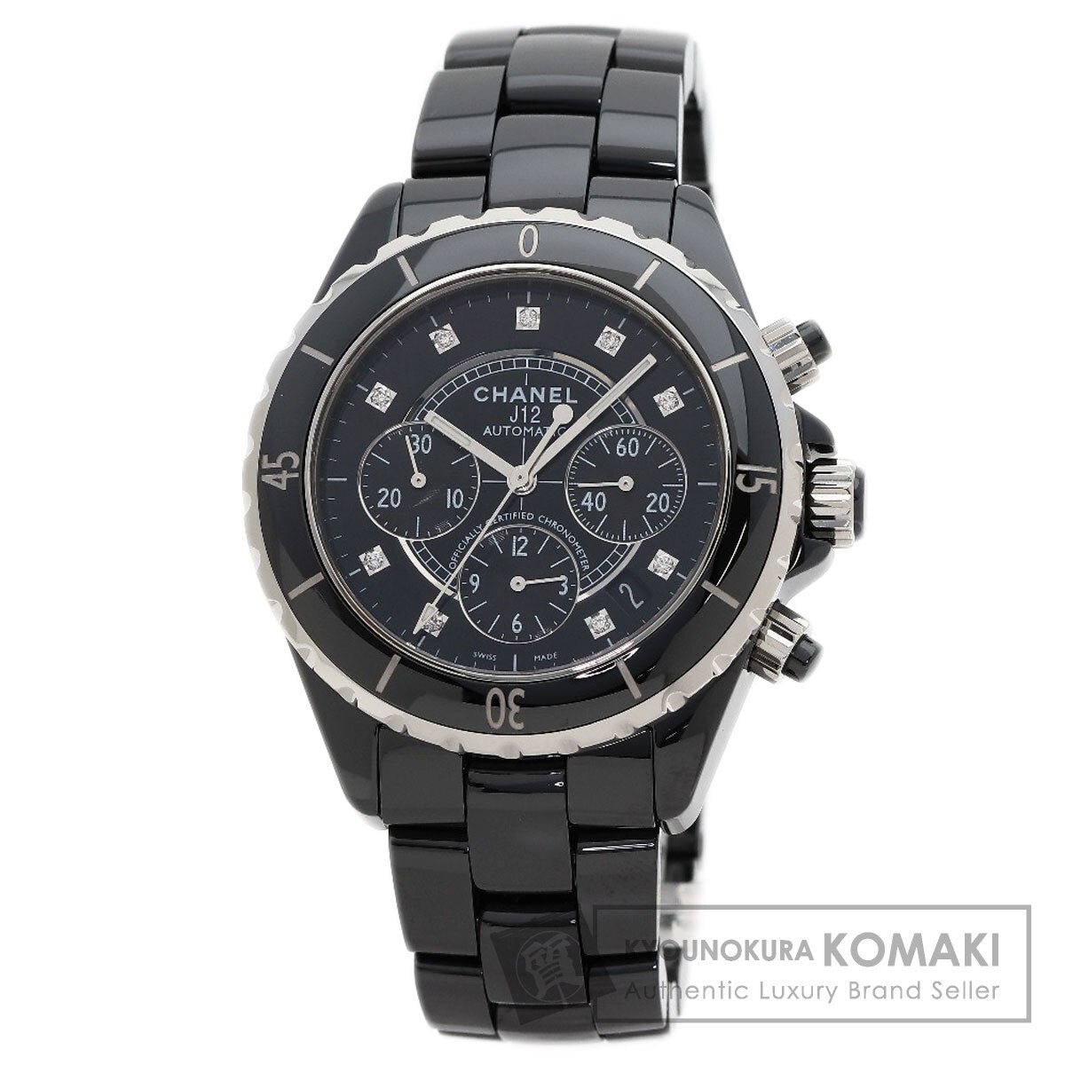 CHANEL J12 Chronograph 1.6" 9P Diamond Watches H2419 Ceramic/Ceramic mens