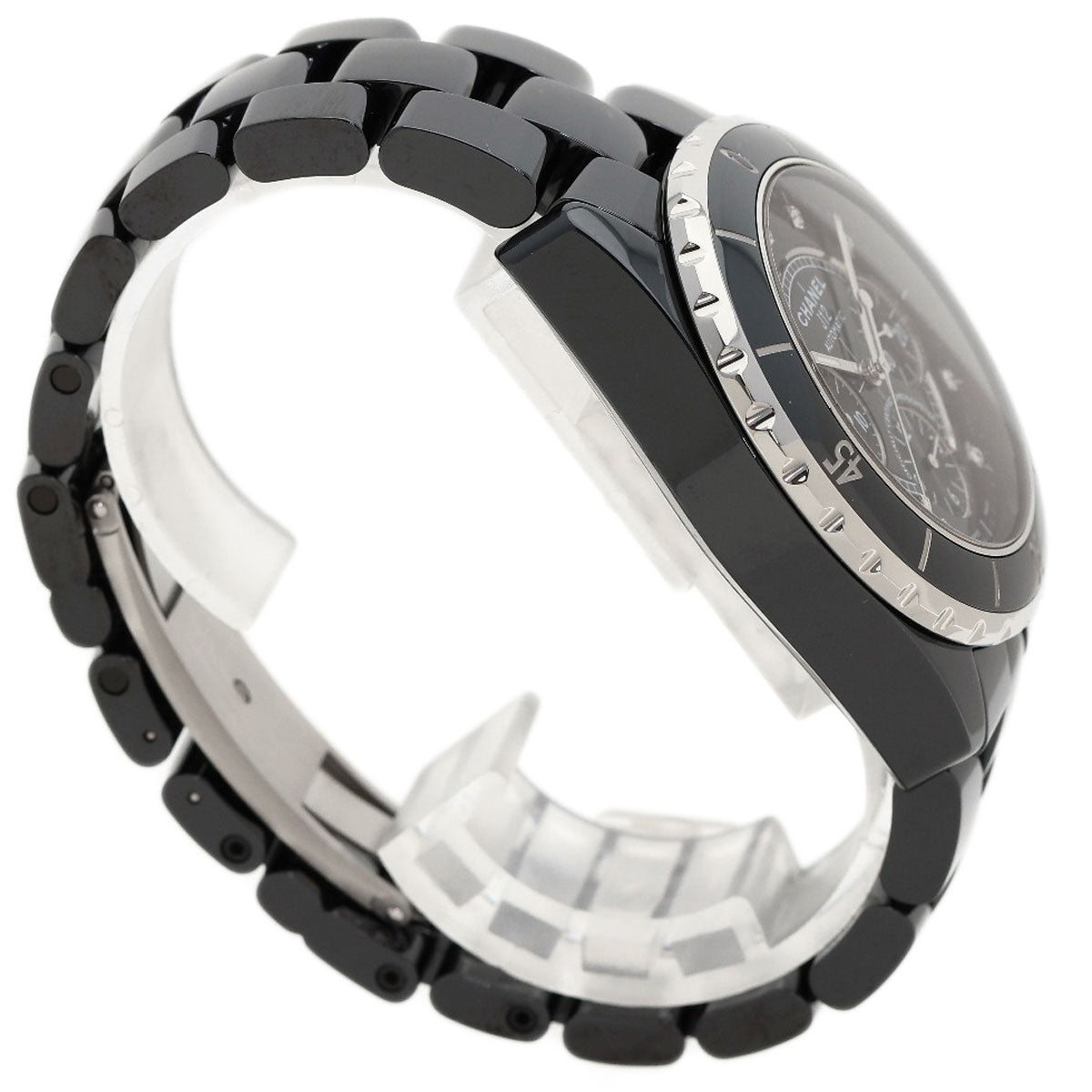CHANEL J12 Chronograph 1.6" 9P Diamond Watches H2419 Ceramic/Ceramic mens