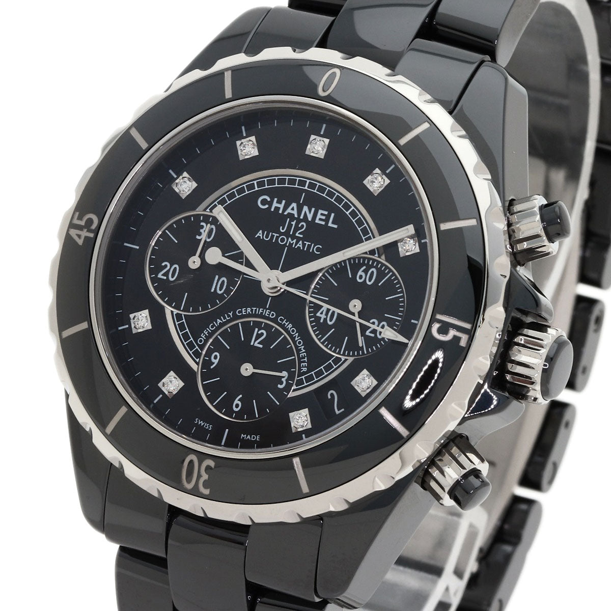 CHANEL J12 Chronograph 1.6" 9P Diamond Watches H2419 Ceramic/Ceramic mens