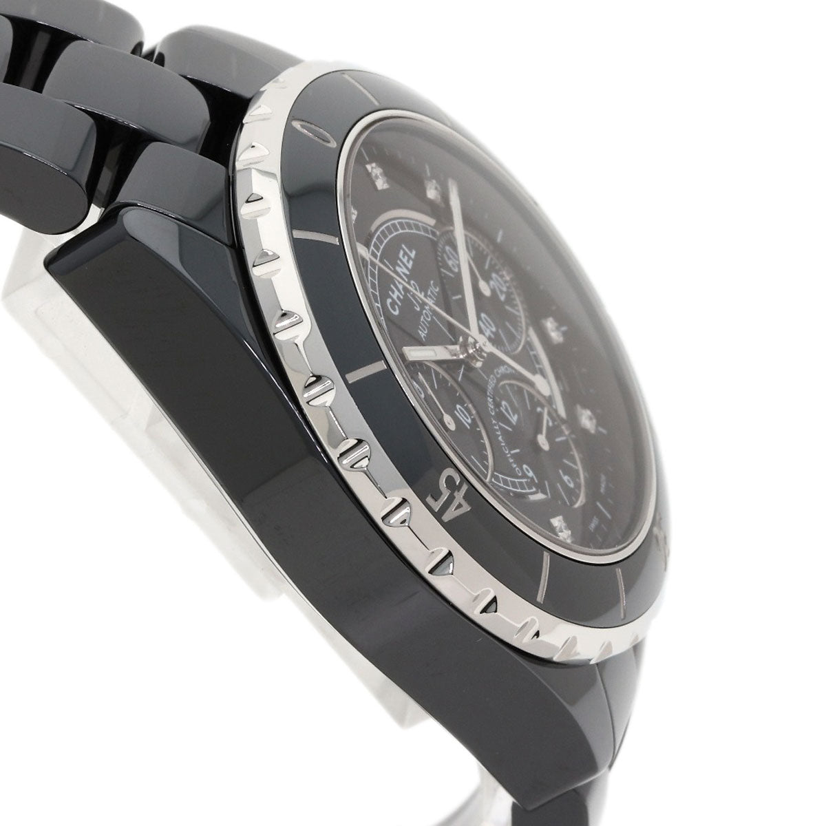 CHANEL J12 Chronograph 1.6" 9P Diamond Watches H2419 Ceramic/Ceramic mens