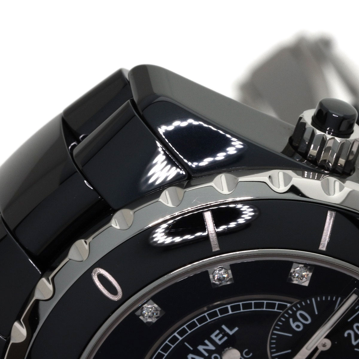 CHANEL J12 Chronograph 1.6" 9P Diamond Watches H2419 Ceramic/Ceramic mens
