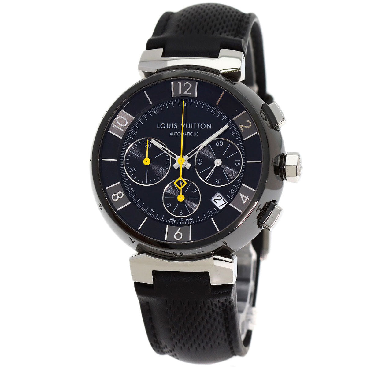 LOUIS VUITTON Tambour in Black Chronograph Watches Q112J Stainless Steel/Leather mens