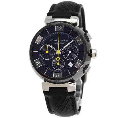 LOUIS VUITTON Tambour in Black Chronograph Watches Q112J Stainless Steel/Leather mens