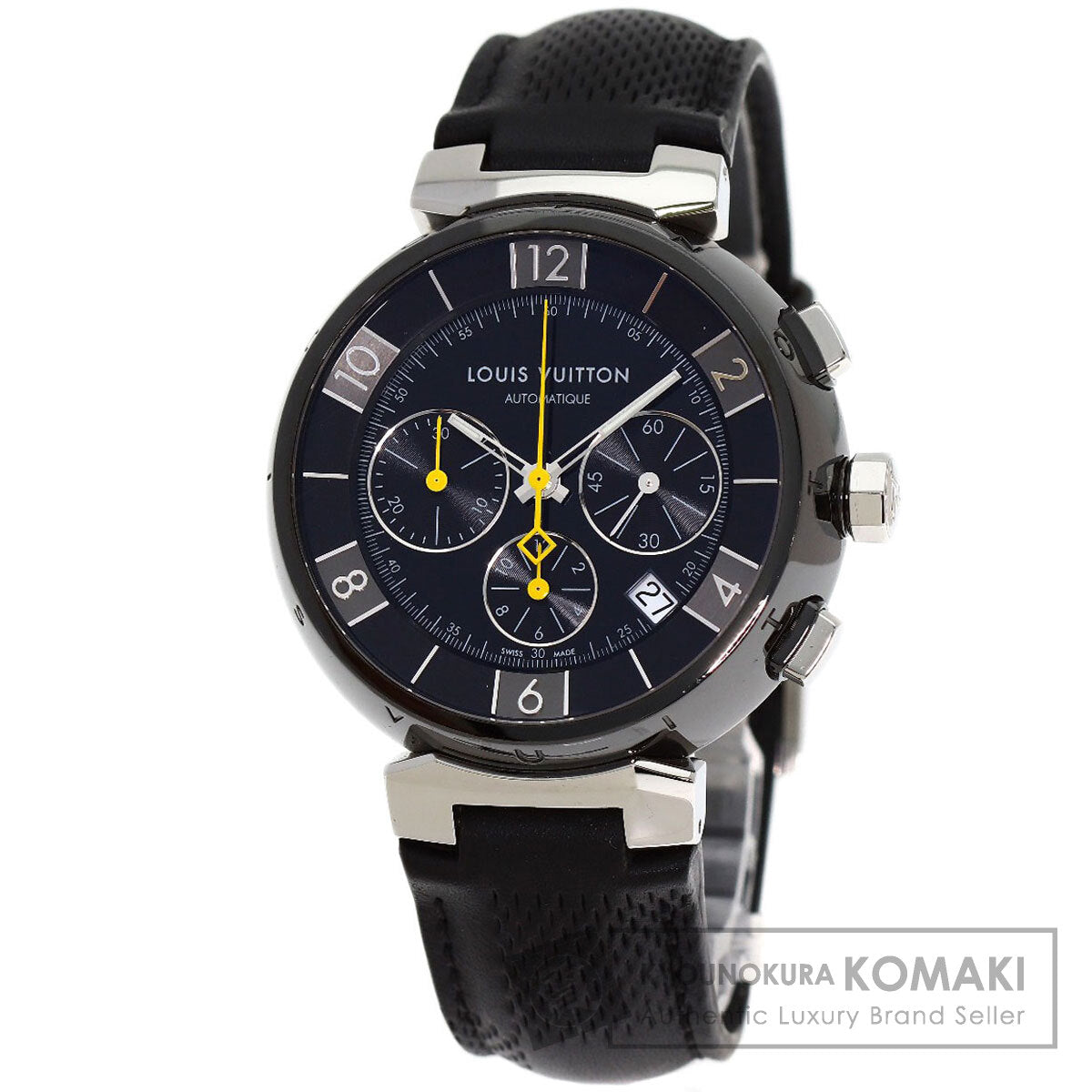 LOUIS VUITTON Tambour in Black Chronograph Watches Q112J Stainless Steel/Leather mens