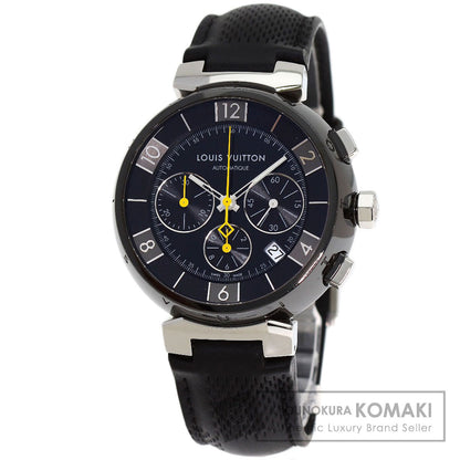 LOUIS VUITTON Tambour in Black Chronograph Watches Q112J Stainless Steel/Leather mens