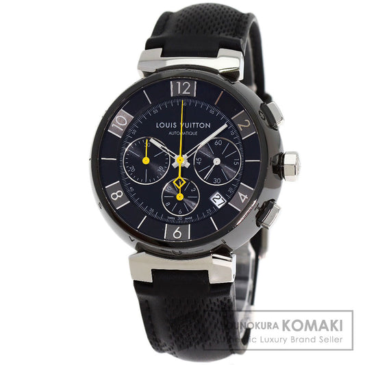 LOUIS VUITTON Tambour in Black Chronograph Watches Q112J Stainless Steel/Leather mens