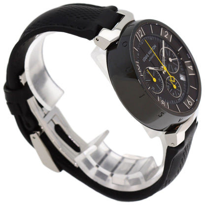 LOUIS VUITTON Tambour in Black Chronograph Watches Q112J Stainless Steel/Leather mens