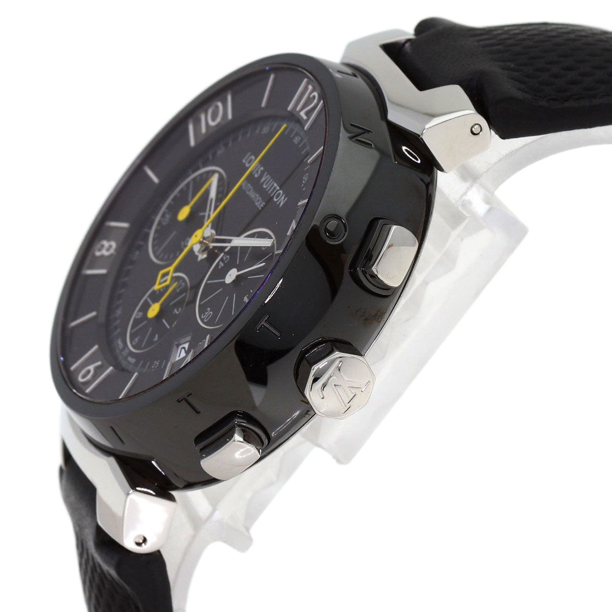 LOUIS VUITTON Tambour in Black Chronograph Watches Q112J Stainless Steel/Leather mens