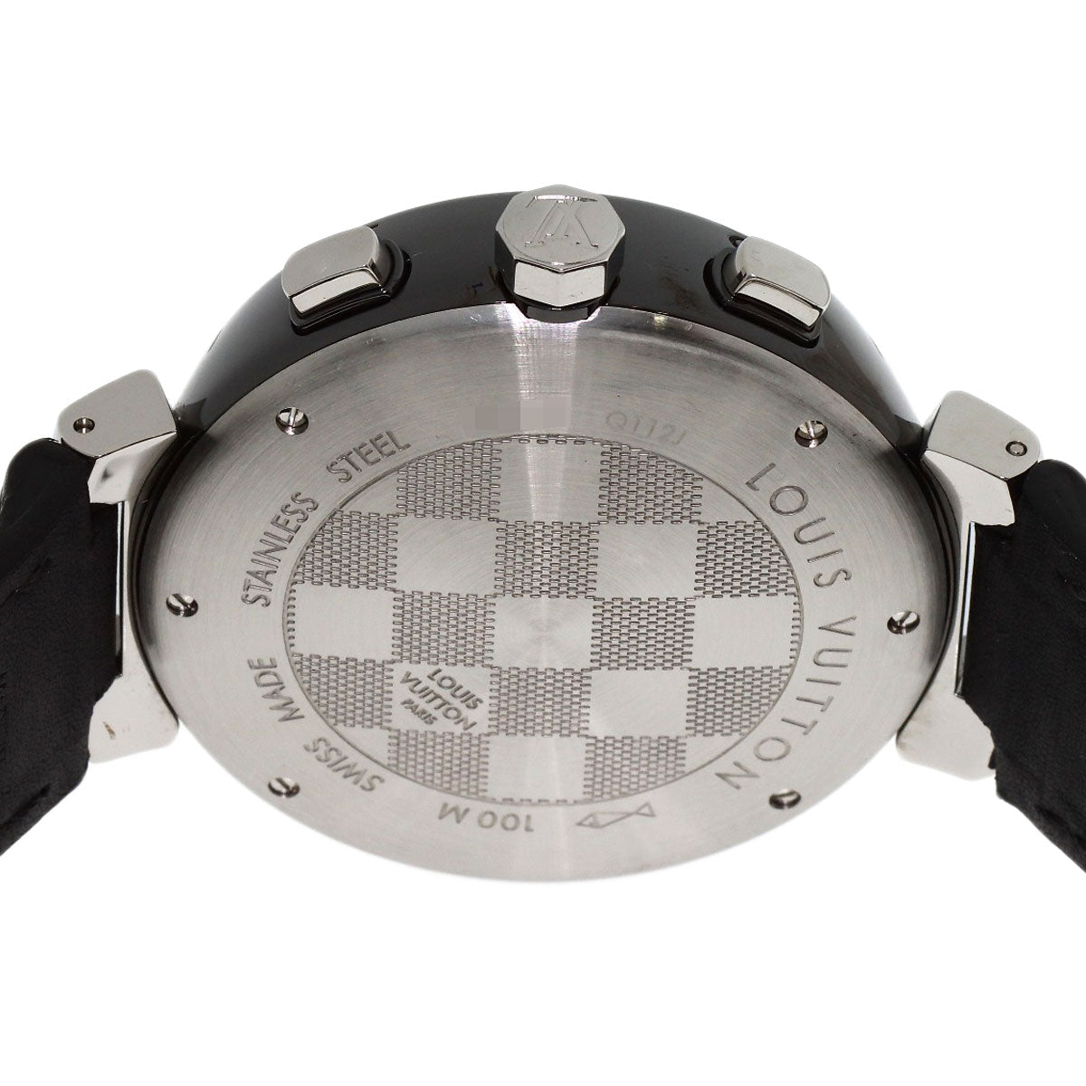 LOUIS VUITTON Tambour in Black Chronograph Watches Q112J Stainless Steel/Leather mens