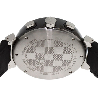LOUIS VUITTON Tambour in Black Chronograph Watches Q112J Stainless Steel/Leather mens