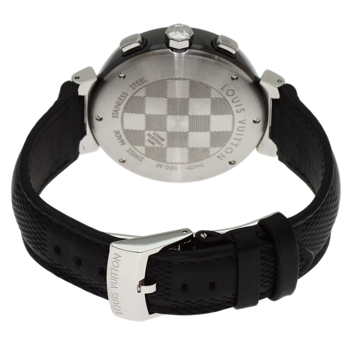 LOUIS VUITTON Tambour in Black Chronograph Watches Q112J Stainless Steel/Leather mens