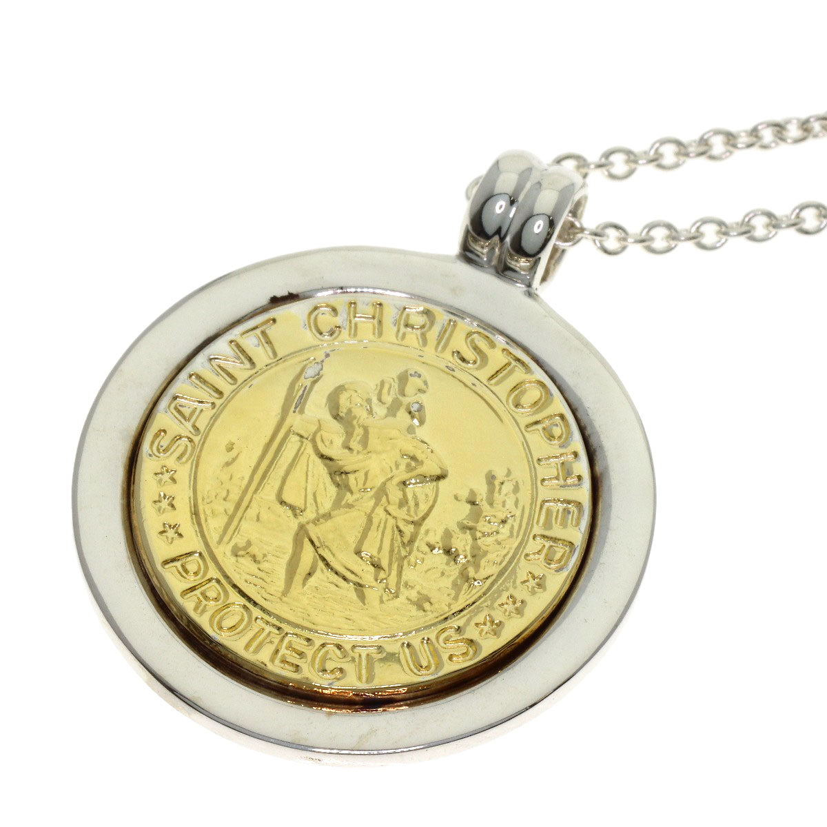 TIFFANY&Co. Saint Christopher Coin Necklace Silver 18K Yellow GoldLadies [Used]