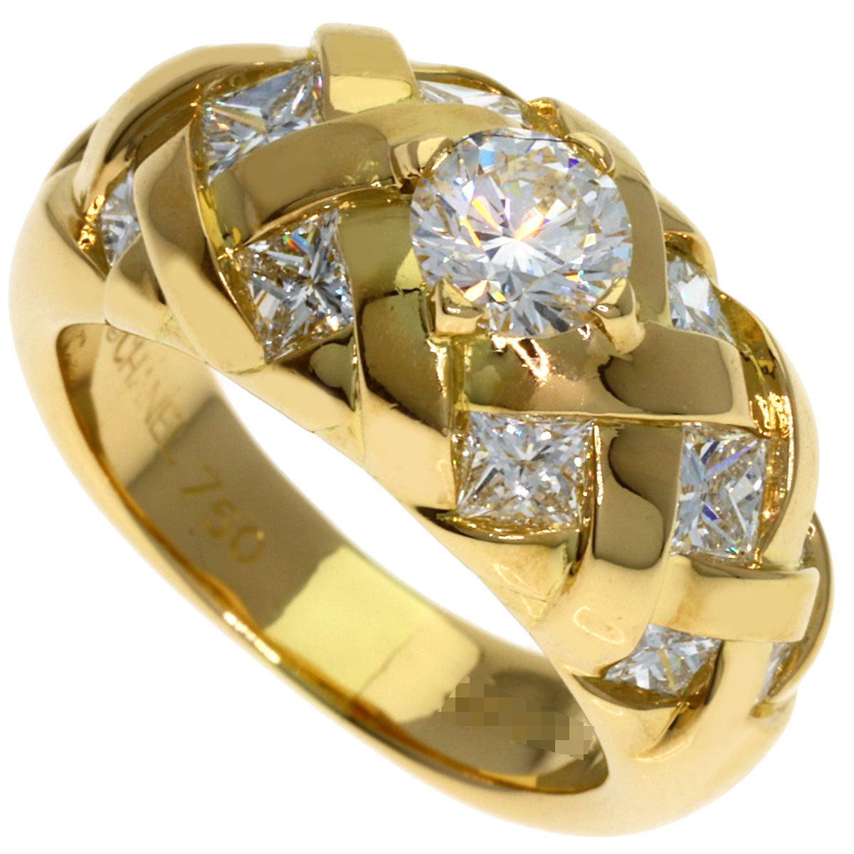 CHANEL Baroque Collection Princess Cut Diamond Ring K18 Yellow Gold Ladies [Used]