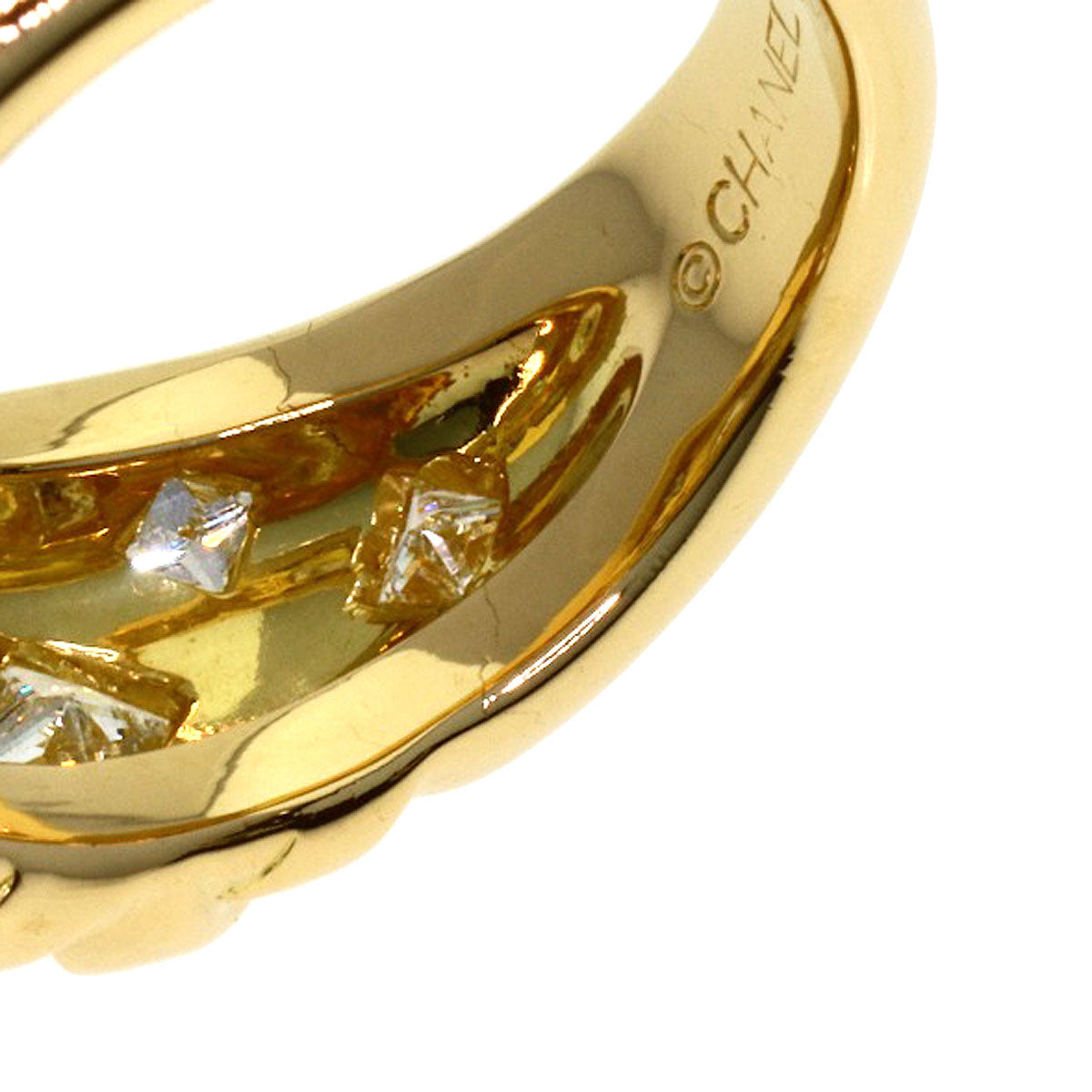CHANEL Baroque Collection Princess Cut Diamond Ring K18 Yellow Gold Ladies [Used]