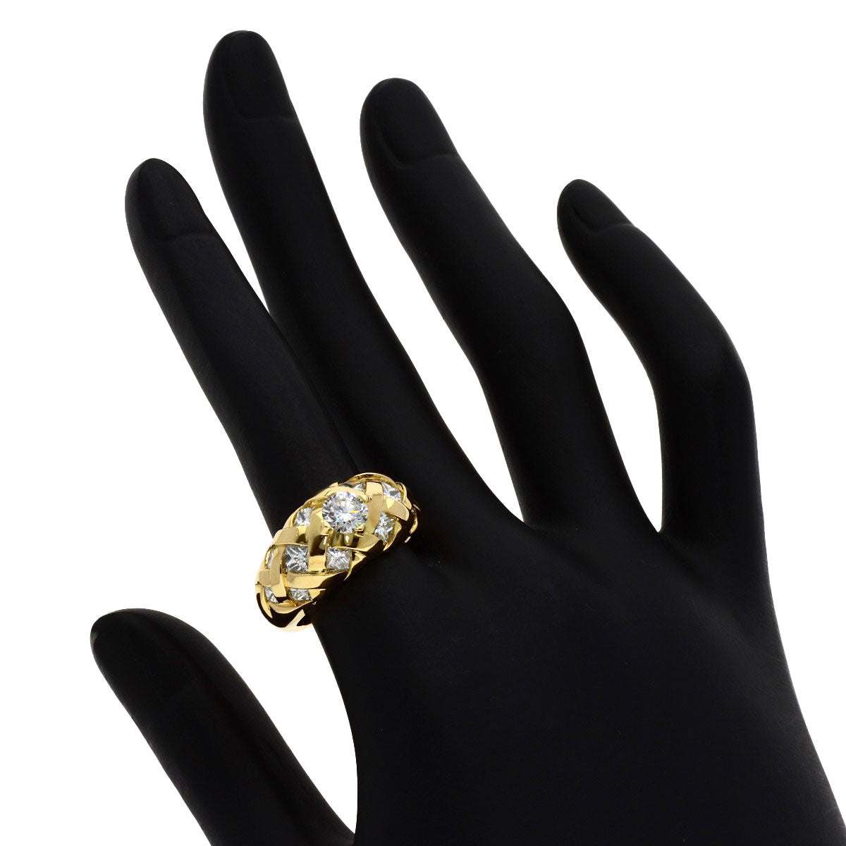 CHANEL Baroque Collection Princess Cut Diamond Ring K18 Yellow Gold Ladies [Used]