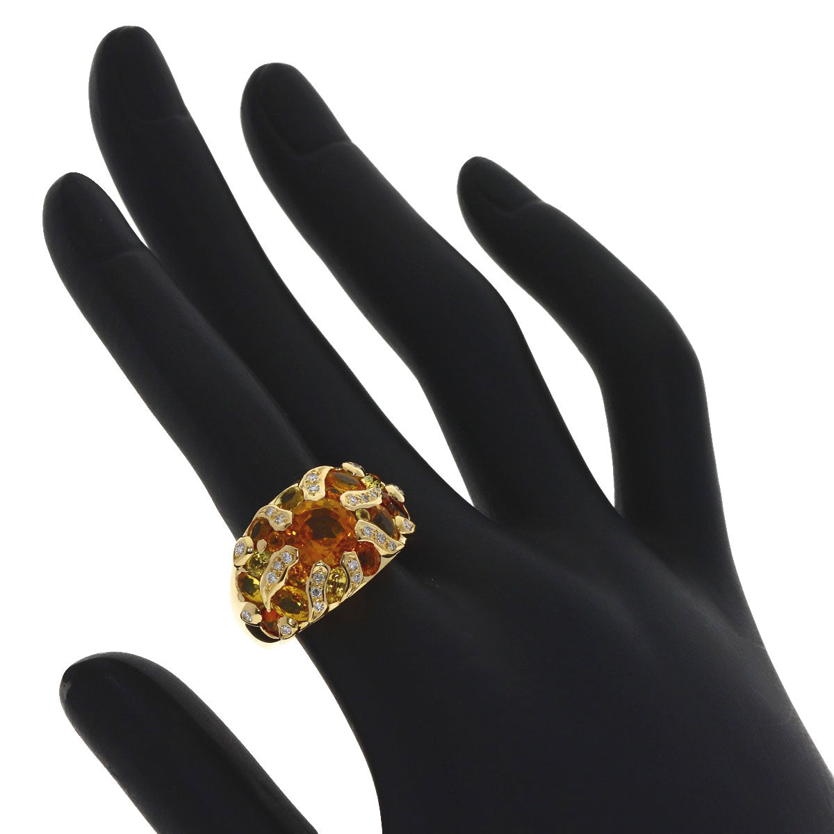 CHANEL Sun motif yellow sapphire diamond #52 Ring K18 Yellow Gold Ladies [Used]