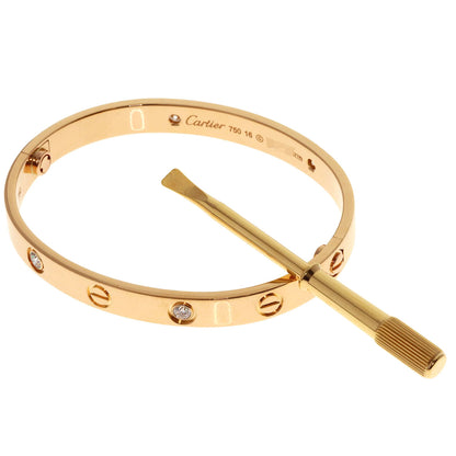 CARTIER LOVE Bracelets Classic Half Diamond Driver Included Bracelet K18 Pink Gold Ladies [Used]