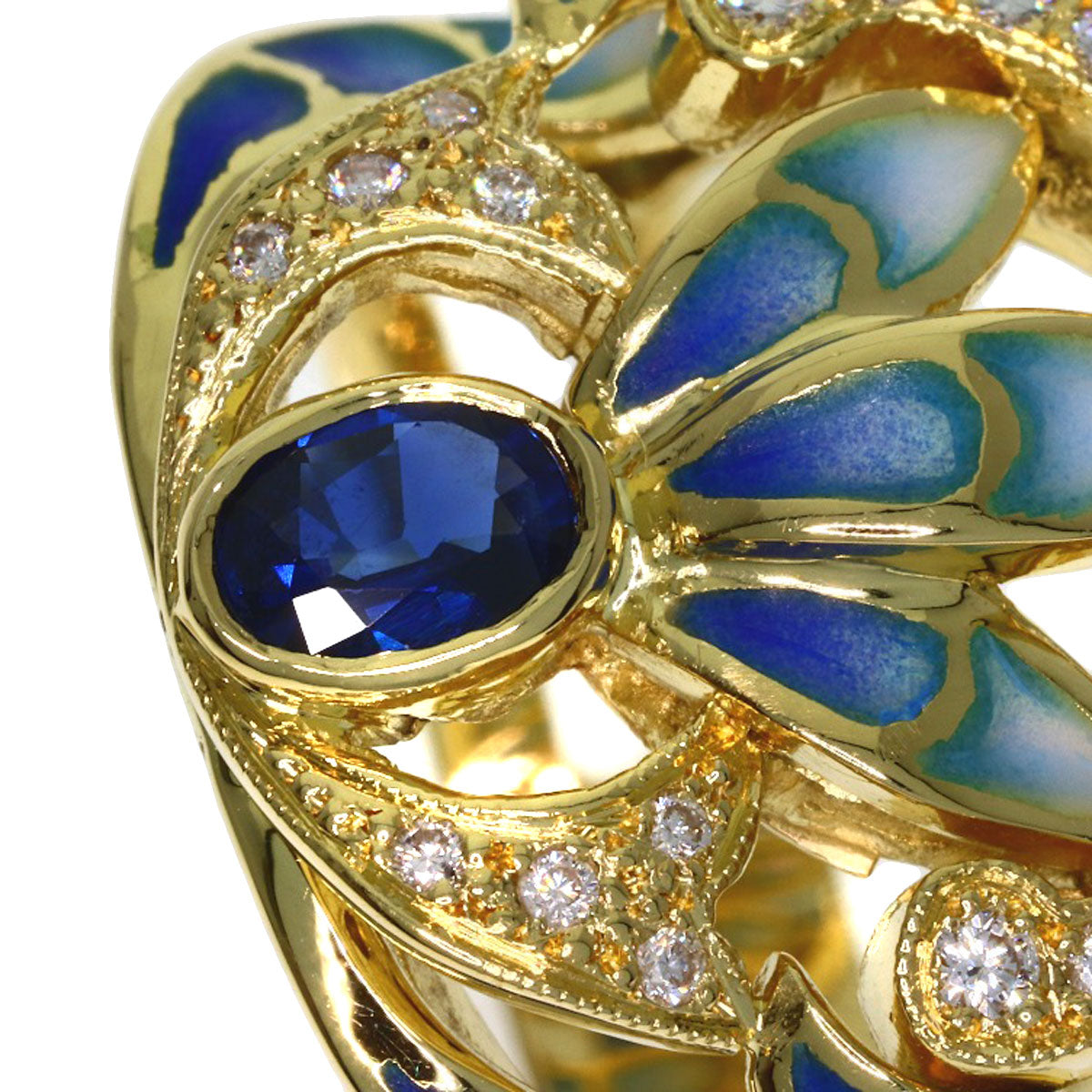 MASRIERA Enamel Sapphire Diamond Ring K18 Yellow Gold Ladies [Used]