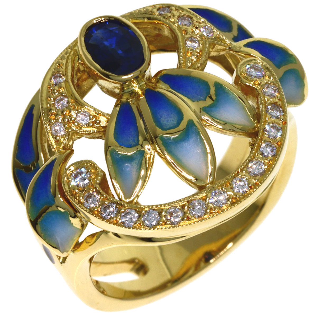 MASRIERA Enamel Sapphire Diamond Ring K18 Yellow Gold Ladies [Used]