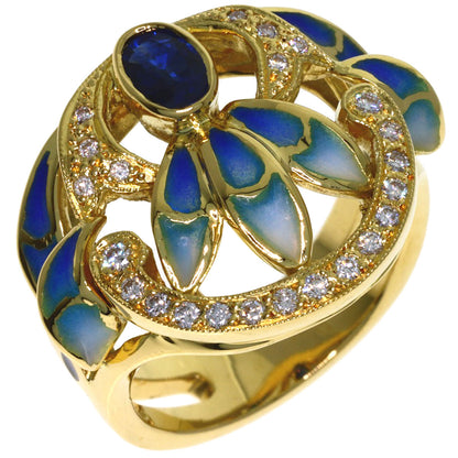 MASRIERA Enamel Sapphire Diamond Ring K18 Yellow Gold Ladies [Used]