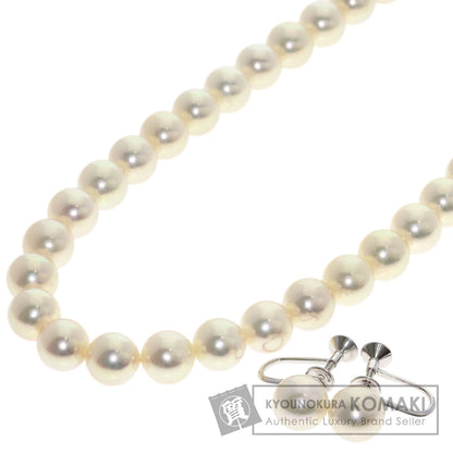 MIKIMOTO Akoya Pearl Earring Set with Pearl M Charm Necklace K18 White Gold Ladies [Used]