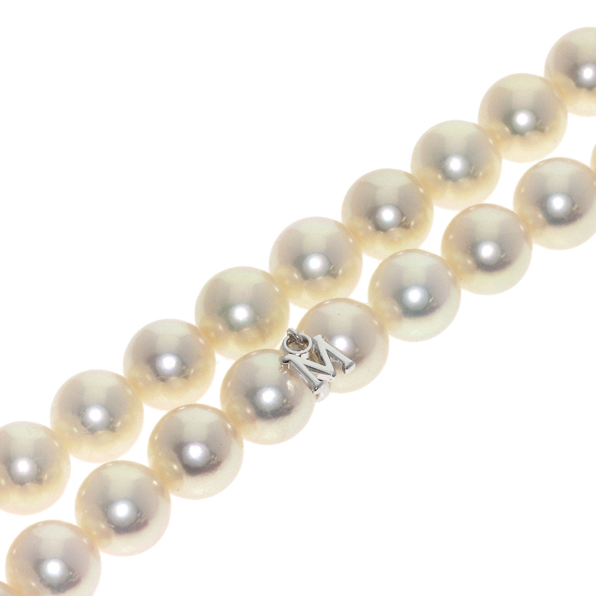 MIKIMOTO Akoya Pearl Earring Set with Pearl M Charm Necklace K18 White Gold Ladies [Used]