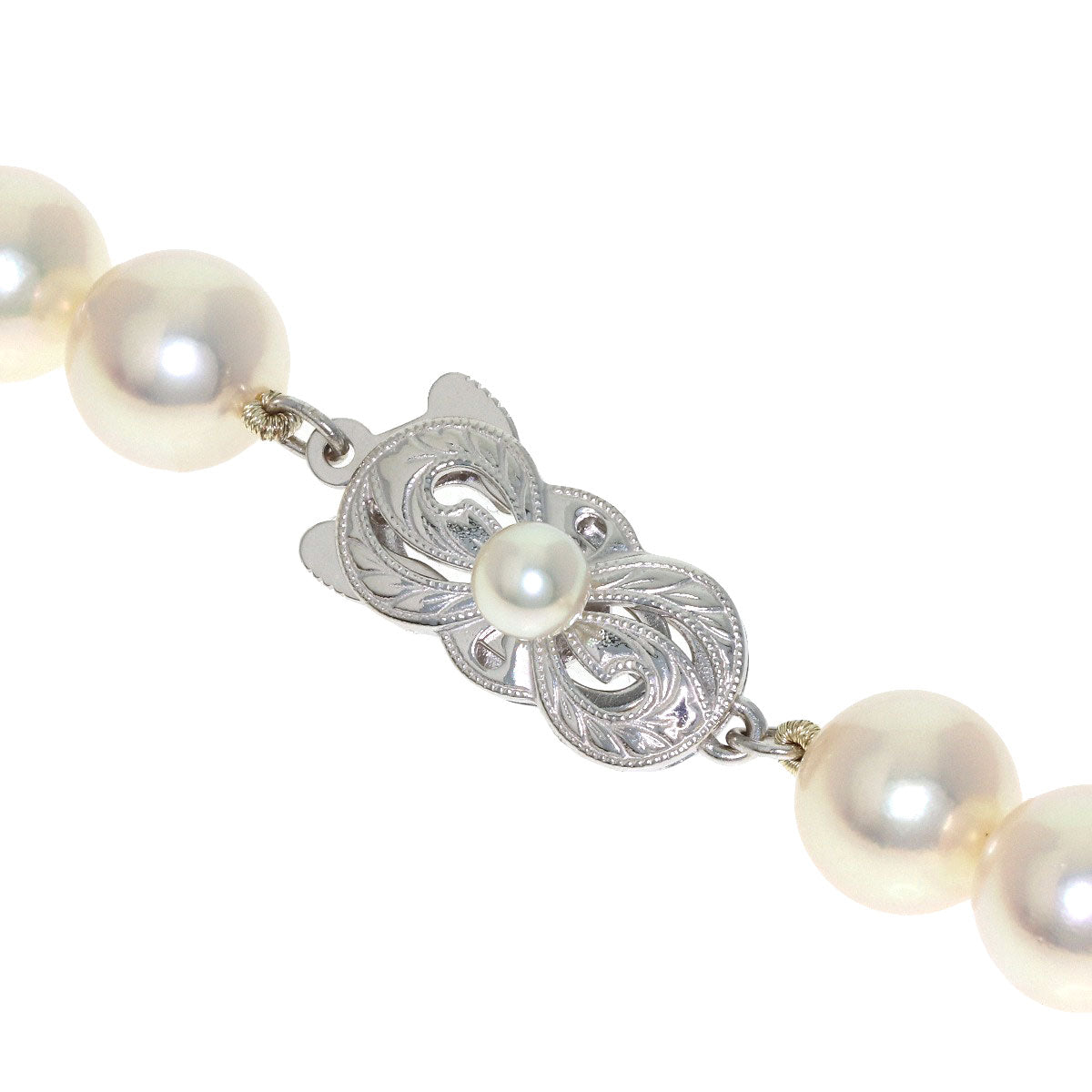 MIKIMOTO Akoya Pearl Earring Set with Pearl M Charm Necklace K18 White Gold Ladies [Used]