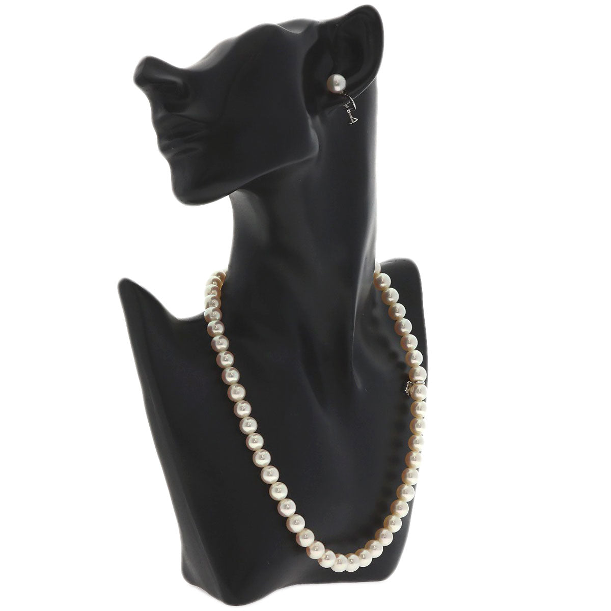MIKIMOTO Akoya Pearl Earring Set with Pearl M Charm Necklace K18 White Gold Ladies [Used]