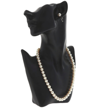 MIKIMOTO Akoya Pearl Earring Set with Pearl M Charm Necklace K18 White Gold Ladies [Used]