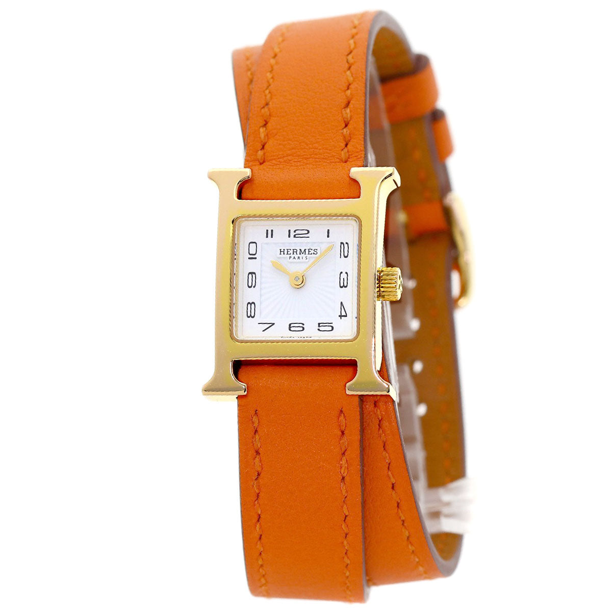 HERMES H Watch Mini Double Tour Watches HH1.101 Gold Plated/Leather Ladies