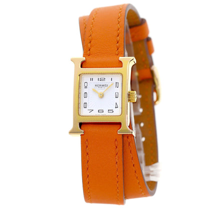 HERMES H Watch Mini Double Tour Watches HH1.101 Gold Plated/Leather Ladies