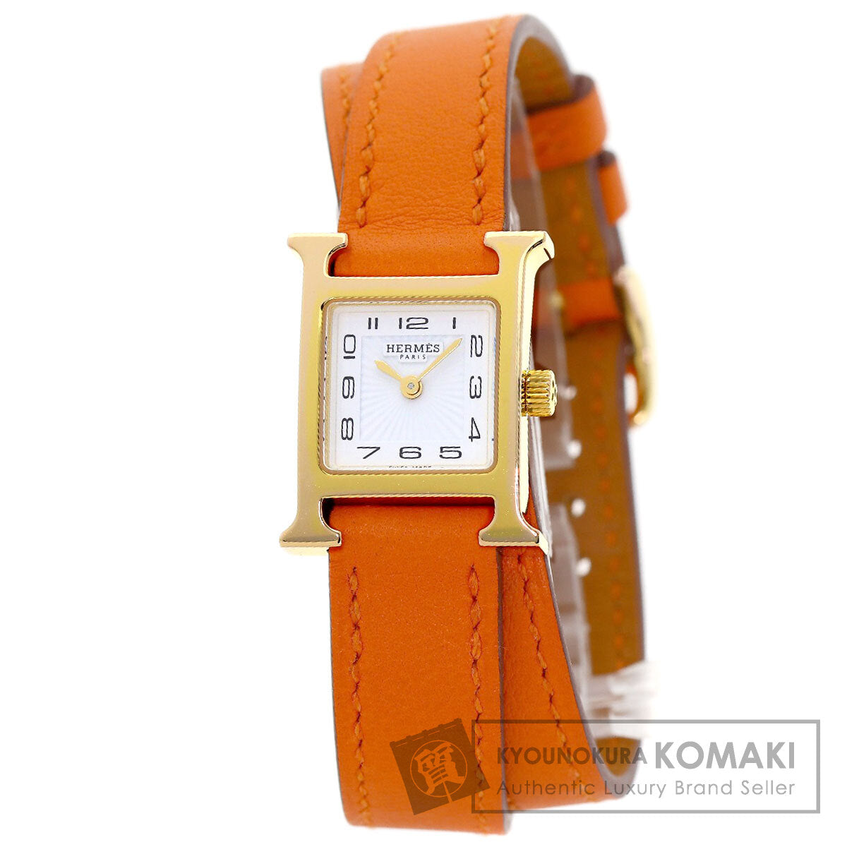HERMES H Watch Mini Double Tour Watches HH1.101 Gold Plated/Leather Ladies