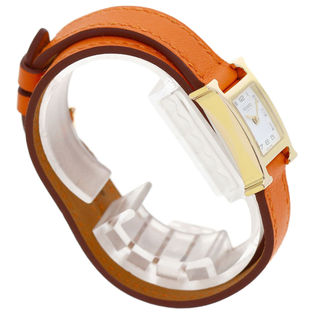 HERMES H Watch Mini Double Tour Watches HH1.101 Gold Plated/Leather Ladies