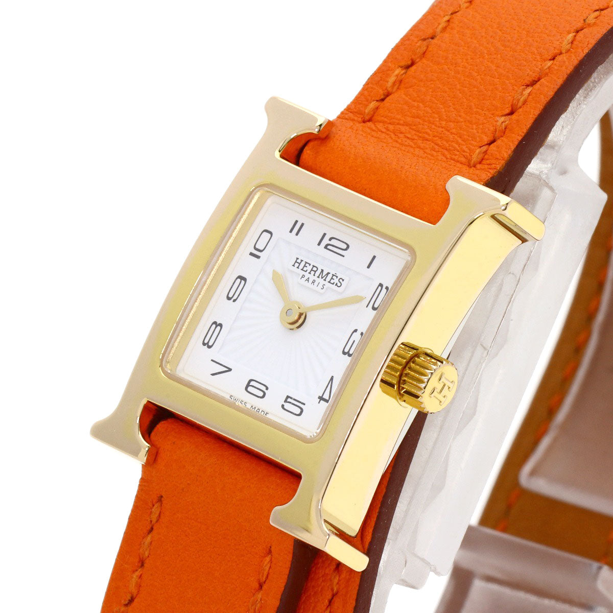 HERMES H Watch Mini Double Tour Watches HH1.101 Gold Plated/Leather Ladies