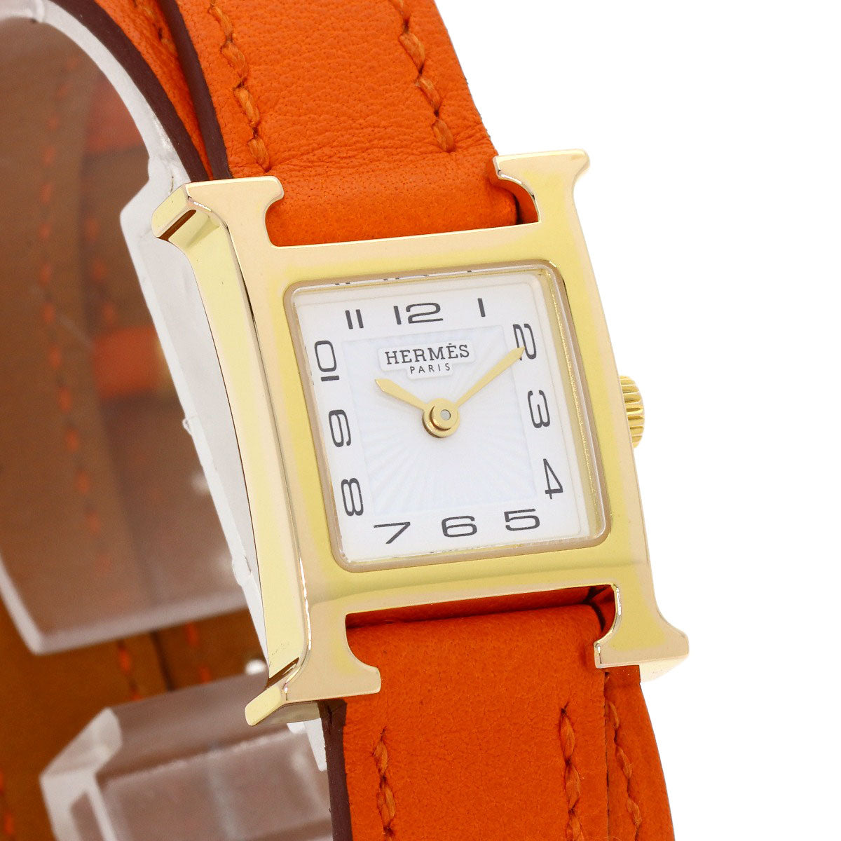 HERMES H Watch Mini Double Tour Watches HH1.101 Gold Plated/Leather Ladies