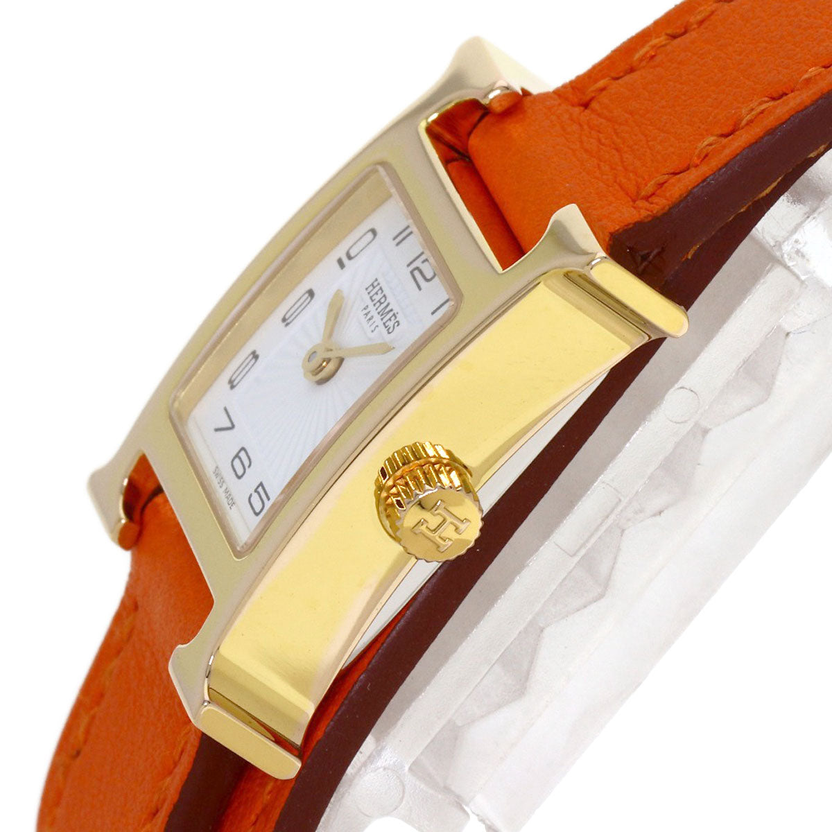 HERMES H Watch Mini Double Tour Watches HH1.101 Gold Plated/Leather Ladies