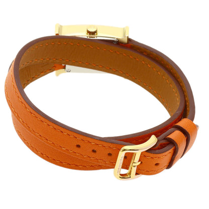 HERMES H Watch Mini Double Tour Watches HH1.101 Gold Plated/Leather Ladies